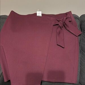 Loft Outlet Pull-on faux wrap skirt. No buttons or zipper. Maroon